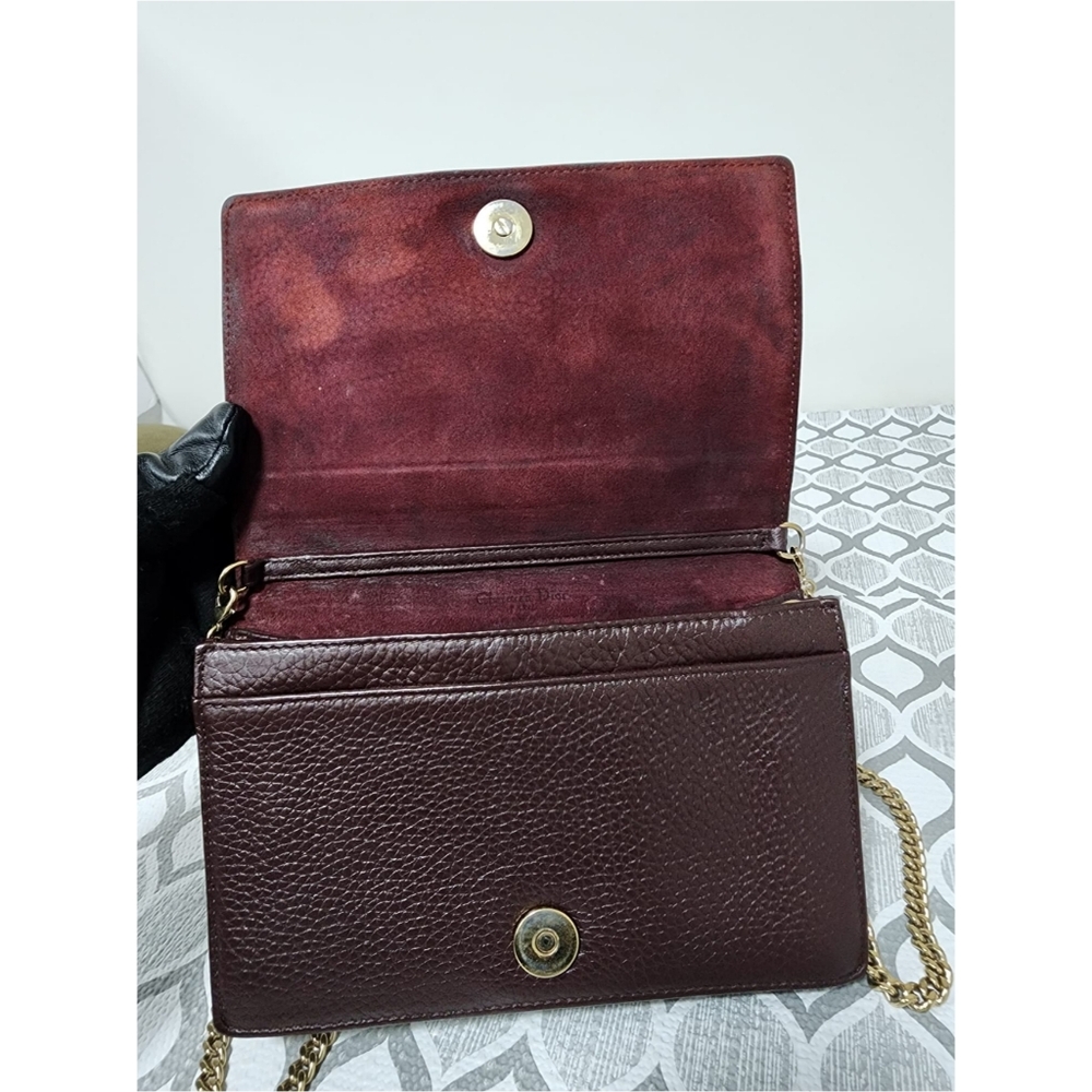 CHRISTIAN DIOR Grained Calfskin Leather Diorama Crossbody Bag Dark Burgundy - Picture 11 of 16